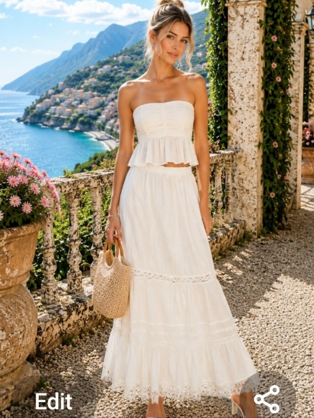 Strapless White Maxi Skirt Set - Boho Beach Tiered Skirt